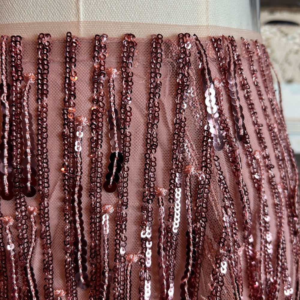 Anthropologie Maeve Pink Sequin Pencil Skirt Evening Formal Fringed Midi - Picture 5 of 14